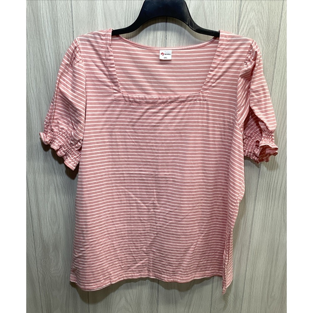 WIHOLL Women's (3XL) Short Sleeve Square Striped Shirt Polyester Stretch